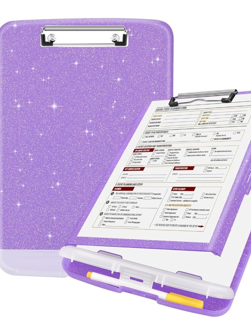 Glitter Clipboard with Storage, High Capacity Clip Boards 8.5x11 with Pen Holder